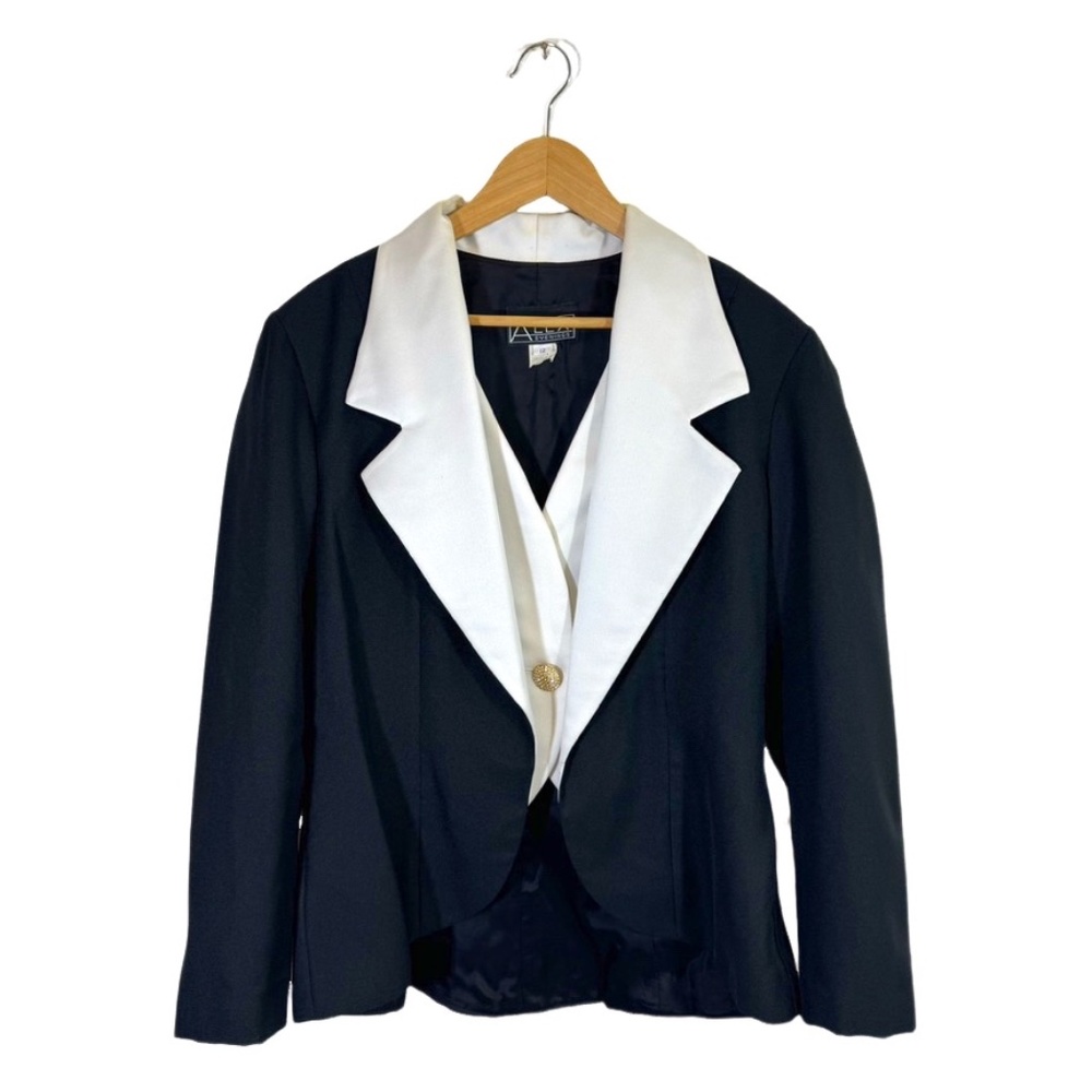 Vintage Formal Women's Blazer Vest Combo - Alex Evenings - Black & White - 12